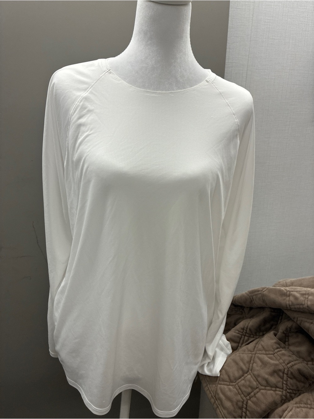 Athleta White Long-Sleeve Crewneck Performance Top
